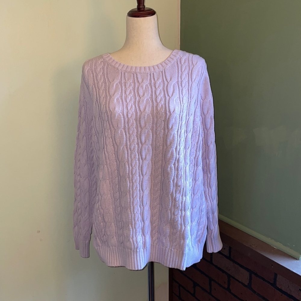 1X Lands End Cable Knit Cotton Sweater EE43 6040
